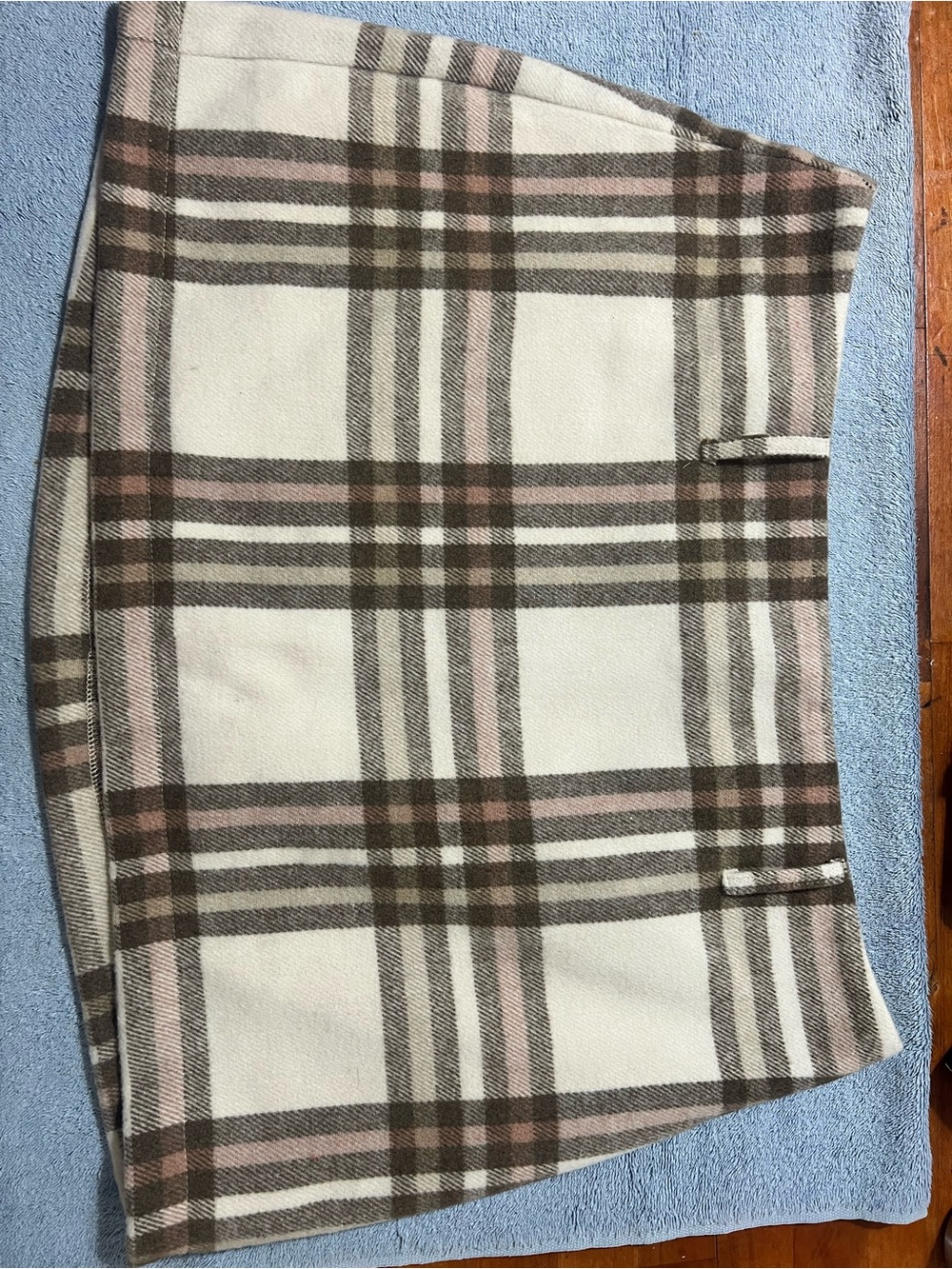 Fashion Nova Cream Plaid Mini Skirt with Brown & Pink Stripes